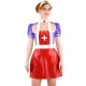 Exotic Sexy Hollow Out Cosplay Nurse Sets Glossy PVC Leather Short Puff Sleeve Nurse Uniforms Lady Pencil Dress Medical Costumes