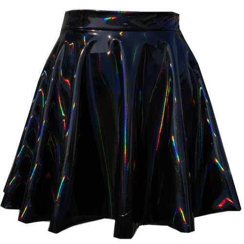 Punk Gothic Sweet Shiny PVC Leather High Waist Mini Skirt Women Sexy A-line Short Skirt Sexy Party Clubwear Kawaii England Style