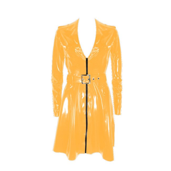 Mens Vinyl PVC Leather Trench Male Belted Long Sleeve Midi Coat Lady Fashion Lapel Collar Zipper Overcoat Streetwear Clubwear