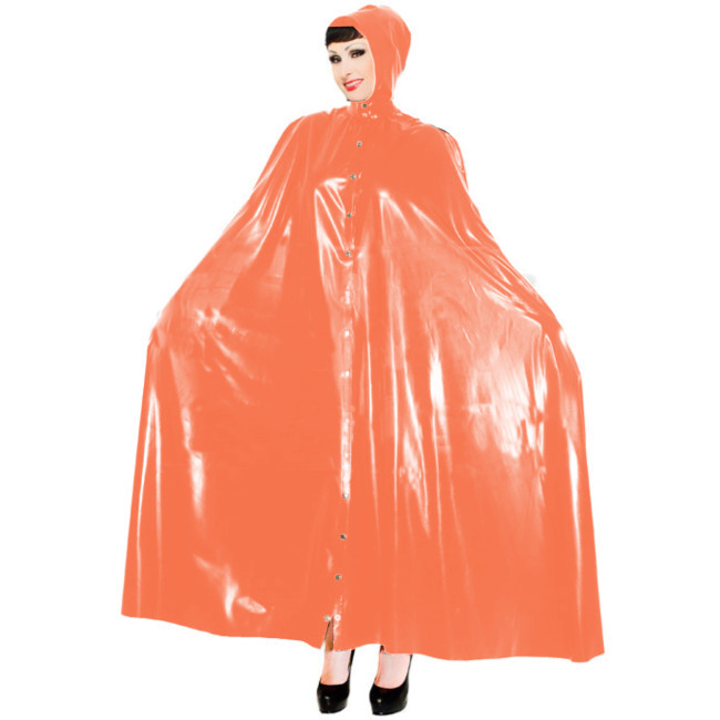 Sexy Wetlook PVC Long Capes with Hood Women Ponchos Faux Latex Robe Coat Button-up Party Costumes Club Windbreaker Cloaks S-7XL