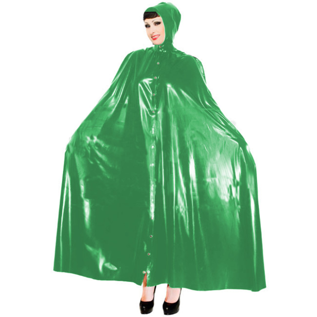 Sexy Wetlook PVC Long Capes with Hood Women Ponchos Faux Latex Robe Coat Button-up Party Costumes Club Windbreaker Cloaks S-7XL