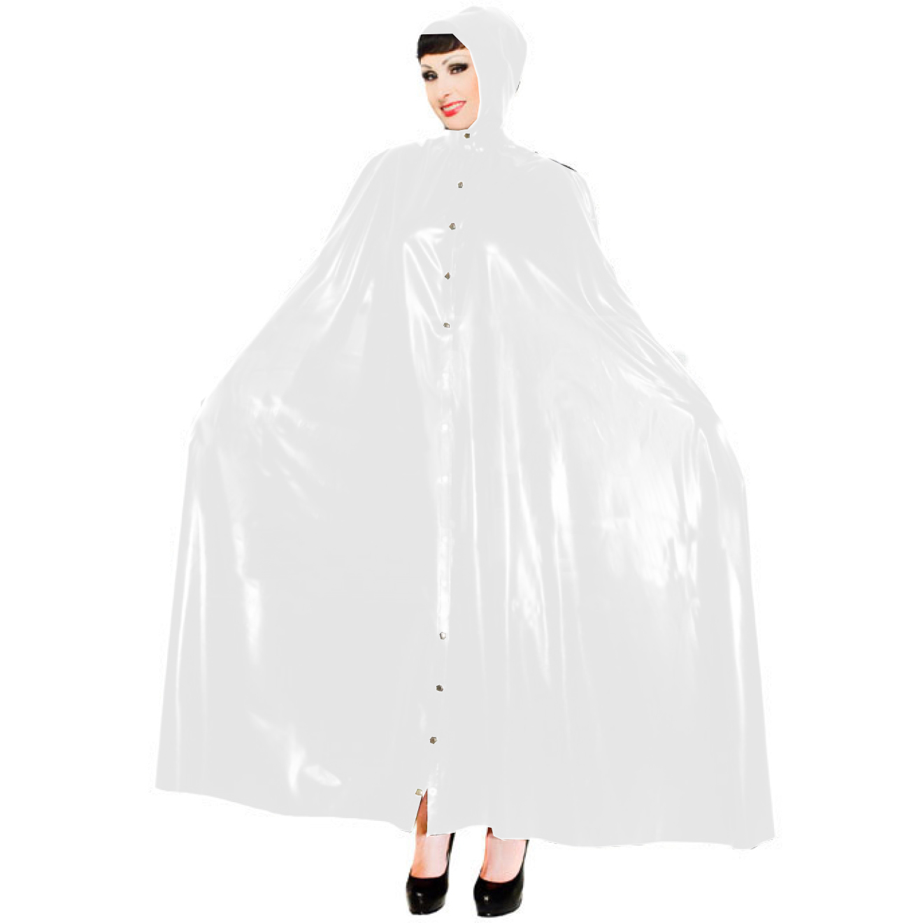 Sexy Wetlook PVC Long Capes with Hood Women Ponchos Faux Latex Robe Coat  Button-up Party Costumes Club Windbreaker Cloaks S-7XL