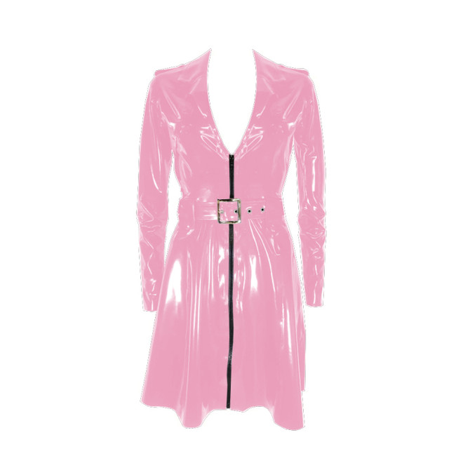 Mens Vinyl PVC Leather Trench Male Belted Long Sleeve Midi Coat Lady Fashion Lapel Collar Zipper Overcoat Streetwear Clubwear