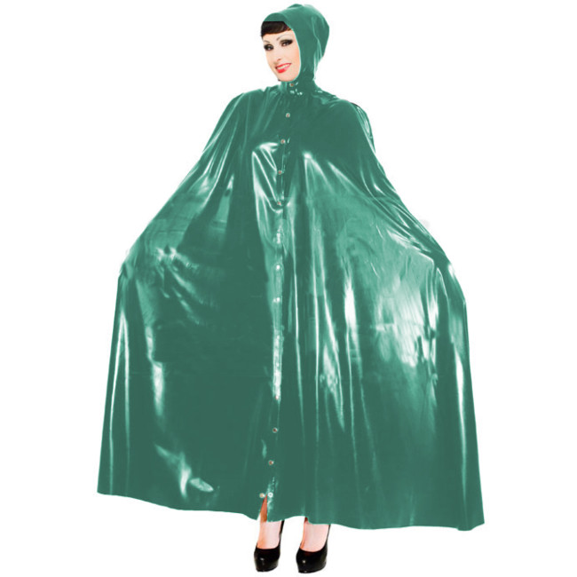 Sexy Wetlook PVC Long Capes with Hood Women Ponchos Faux Latex Robe Coat Button-up Party Costumes Club Windbreaker Cloaks S-7XL