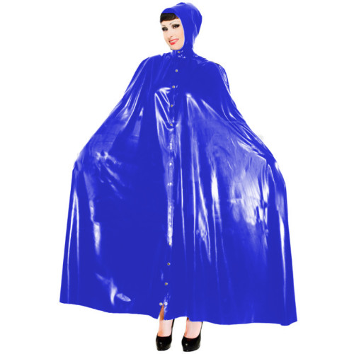 Sexy Wetlook PVC Long Capes with Hood Women Ponchos Faux Latex Robe Coat Button-up Party Costumes Club Windbreaker Cloaks S-7XL