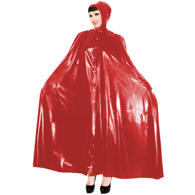 Sexy Wetlook PVC Long Capes with Hood Women Ponchos Faux Latex Robe Coat Button-up Party Costumes Club Windbreaker Cloaks S-7XL
