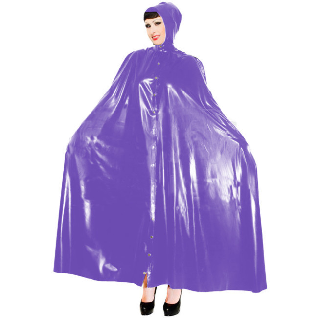 Sexy Wetlook PVC Long Capes with Hood Women Ponchos Faux Latex Robe Coat Button-up Party Costumes Club Windbreaker Cloaks S-7XL
