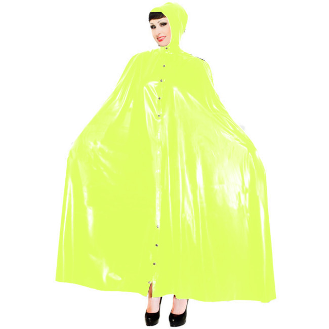 Sexy Wetlook PVC Long Capes with Hood Women Ponchos Faux Latex Robe Coat Button-up Party Costumes Club Windbreaker Cloaks S-7XL