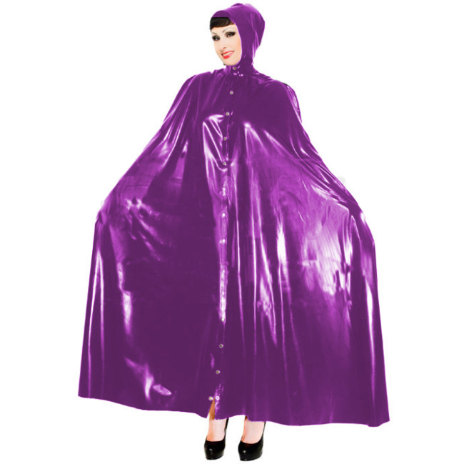 Sexy Wetlook PVC Long Capes with Hood Women Ponchos Faux Latex Robe Coat Button-up Party Costumes Club Windbreaker Cloaks S-7XL
