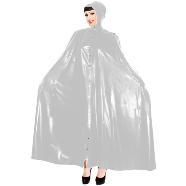 Sexy Wetlook PVC Long Capes with Hood Women Ponchos Faux Latex Robe Coat Button-up Party Costumes Club Windbreaker Cloaks S-7XL