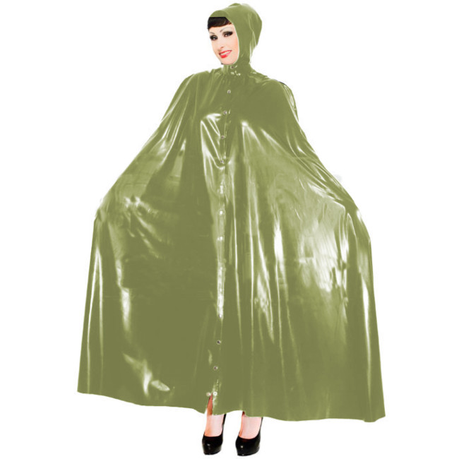 Sexy Wetlook PVC Long Capes with Hood Women Ponchos Faux Latex Robe Coat Button-up Party Costumes Club Windbreaker Cloaks S-7XL