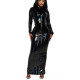 Women Sexy Long Sleeve Sheath Long Dress Round Neck Bodycon Maxi Dress Vestidos Slim PVC Vintage Dress Party Club Evening S-7XL