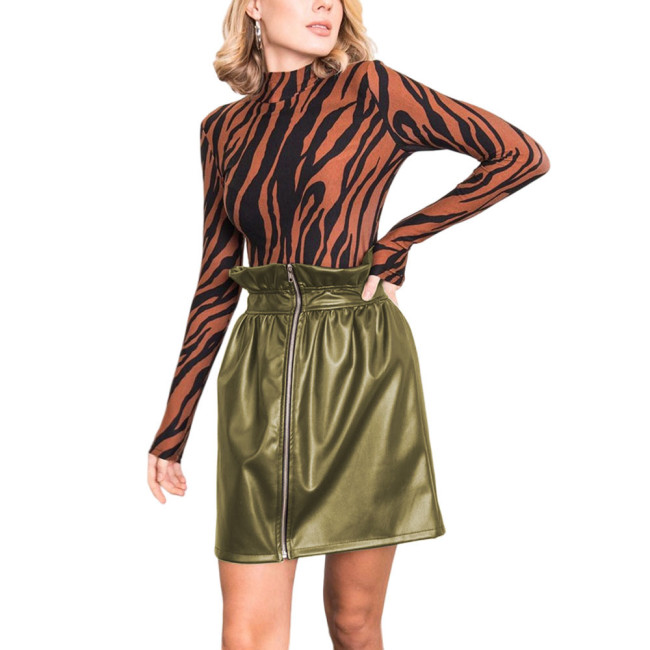 Women's High Waist PU Leather Pencil Skirts Zipper Solid Stretch Short Skirt Office Ladies Mini Skirt Streetwear Casual Skirt