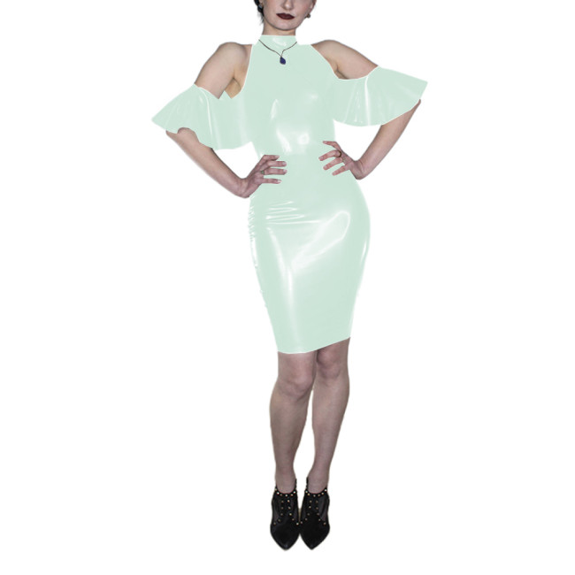 Elegant Lady Cold Shoulder PVC Party Dress Summer Bodycon Ruffle Off The Shoulder Cocktail Dress Female Retro Slim Pencil Dress