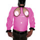 Mens Sexy PVC Leather Open Cups Tee Shirts Wet Look High Neck Puff Long Sleeve Expose Chest Tops Gays Males Fetish Club Costume