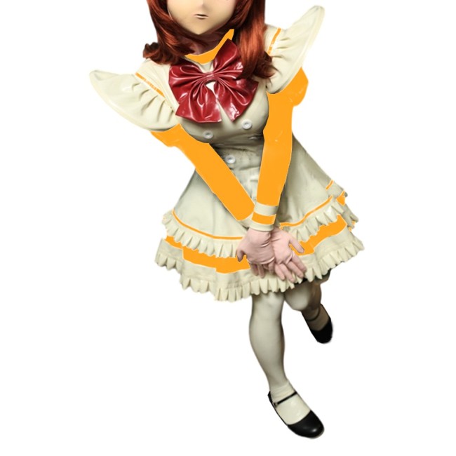 Shiny PVC Long Sleeve Lolita Apron Dress Vinyl Leather School Maid Outfit Halloween Cosplay Costume Unisex French Servant Uniform Suit