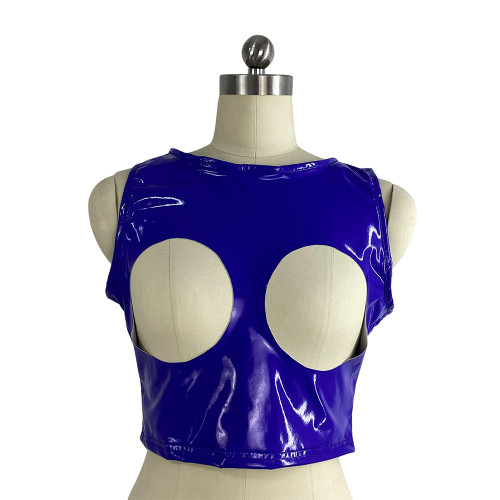 Sexy WetLook Shiny PVC Crop Top Erotic Bra Glossy Leather Open Bust Vest Club Party Sleeveless Mens Womens Tank Top Lingerie