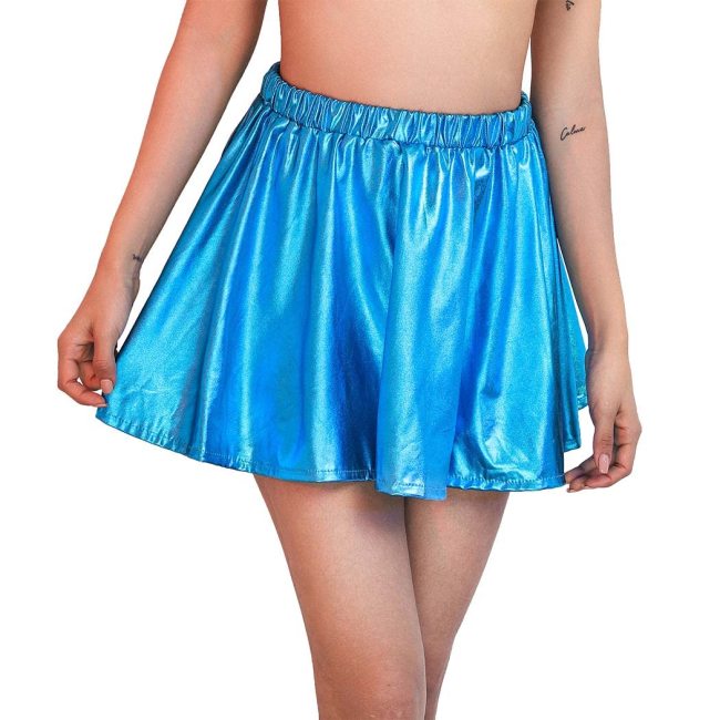 Summer Sexy Laser High Waist Mini Skirt Club Party Dance Shiny Elastic A-line Skirts Womens Mens Vinyl Metallic Pleated Skirts