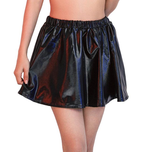 Summer Sexy Laser High Waist Mini Skirt Club Party Dance Shiny Elastic A-line Skirts Womens Mens Vinyl Metallic Pleated Skirts