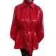 Womens Turn-down Collar Short Style PVC Windbreaker Zipper Long Sleeve Trench Coat with Belt Casual Loose Large Size Trench