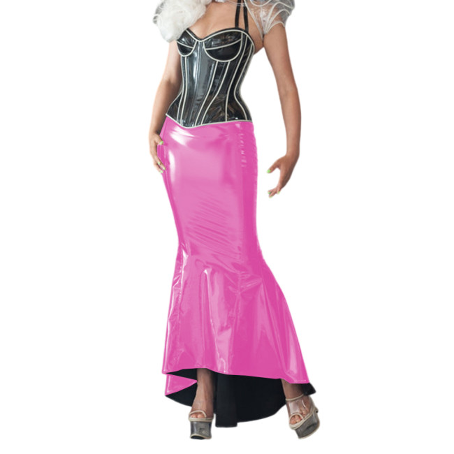 Elegant Vinyl PVC Leather Mermaid Skirts Bodycon High Waist Women Sexy Long Skirt Irregular Ruffles Skinny Maxi Skirts Partywear