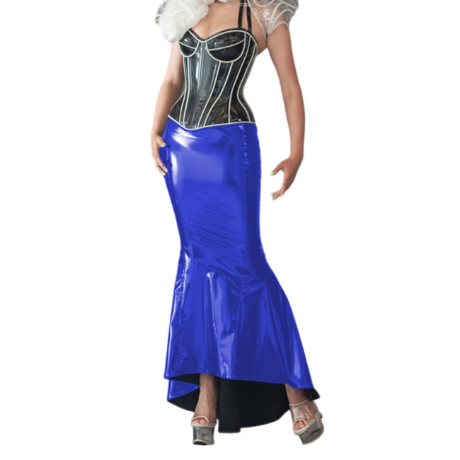 Elegant Vinyl PVC Leather Mermaid Skirts Bodycon High Waist Women Sexy Long Skirt Irregular Ruffles Skinny Maxi Skirts Partywear