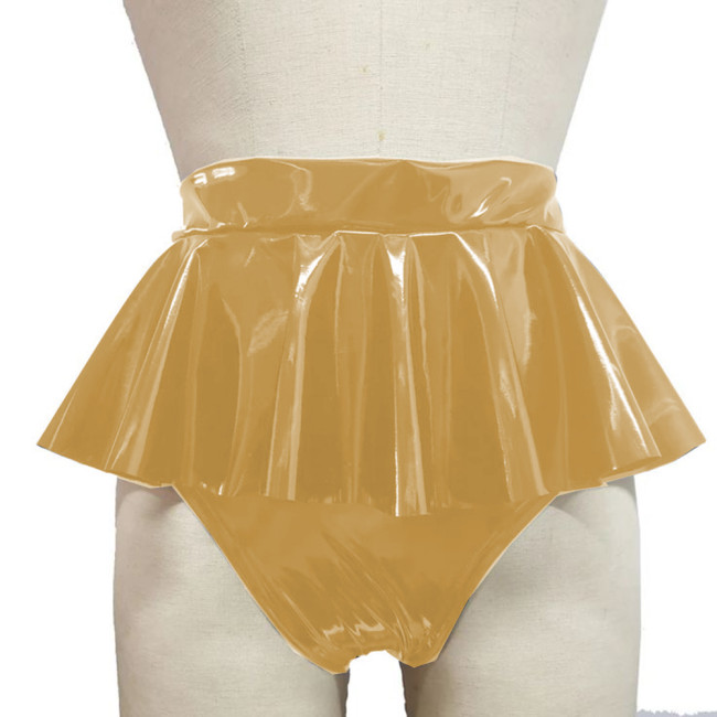 Vintage Sissy Unisex Shiny PVC Leather Shorts With Ruffle Erotic Mini Skirt Gothic Shorts Underwear Adult Female Fantasy Panties