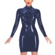 Elegant Lady Shiny PVC Leather Bodycon Mini Dress Ruffles High Neck Long Sleeve Sexy Bodycon Party Prom Dress Women Clubwear