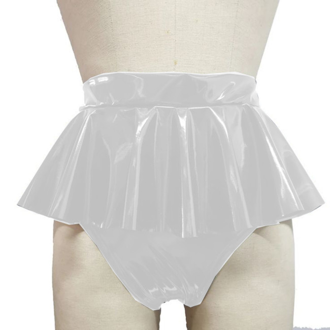 Vintage Sissy Unisex Shiny PVC Leather Shorts With Ruffle Erotic Mini Skirt Gothic Shorts Underwear Adult Female Fantasy Panties