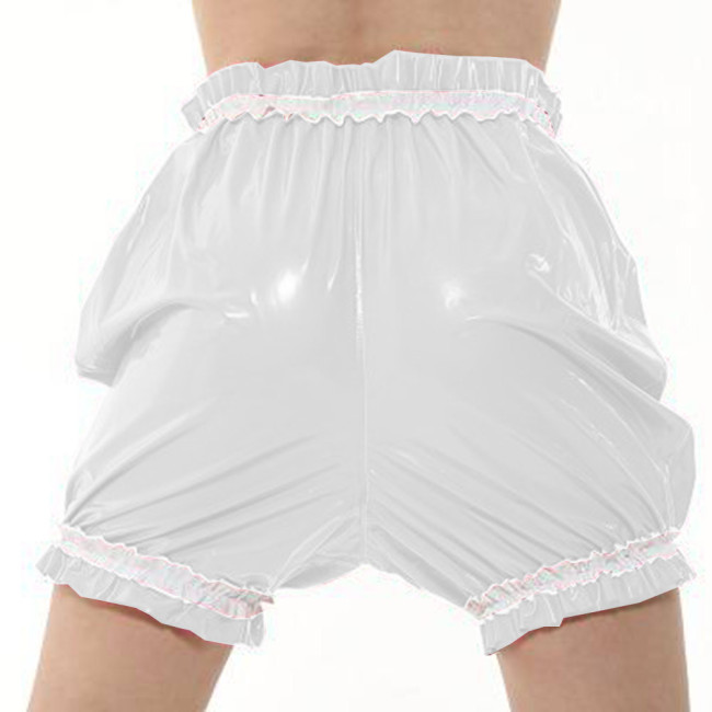Sissy Sexy Shiny PVC Bloomers Womens Vintage Elastic Waist Pumpkin Shorts Wet Faux Leather Role Play Frilly Panties Lingerie