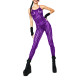 Fashion Sexy Shiny Fishnet Hole Spaghetti Straps Jumpsuit Summer Womens Vinyl Metallic Sleeveless Catsuit Hollow Out Clubwear