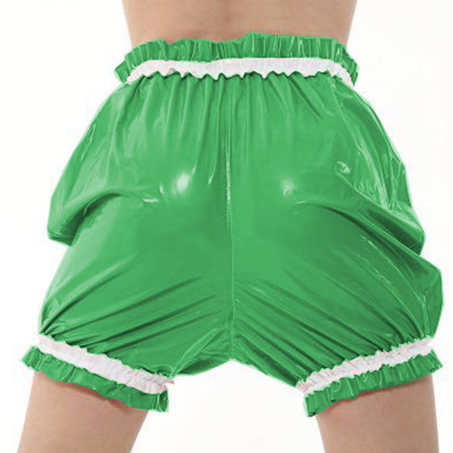 Sissy Sexy Shiny PVC Bloomers Womens Vintage Elastic Waist Pumpkin Shorts Wet Faux Leather Role Play Frilly Panties Lingerie