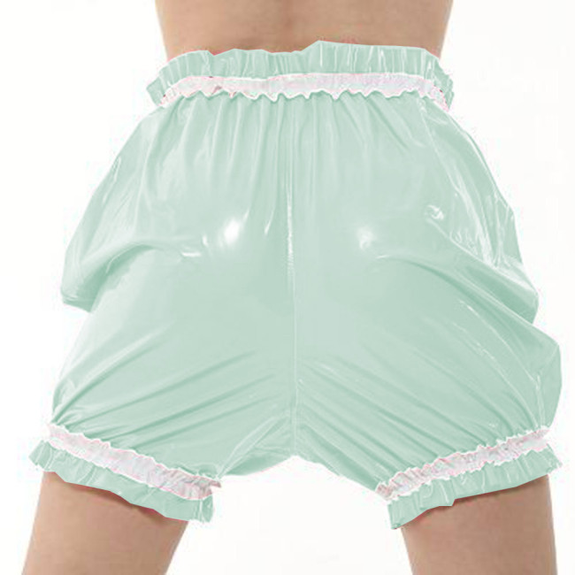 Sissy Sexy Shiny PVC Bloomers Womens Vintage Elastic Waist Pumpkin Shorts Wet Faux Leather Role Play Frilly Panties Lingerie