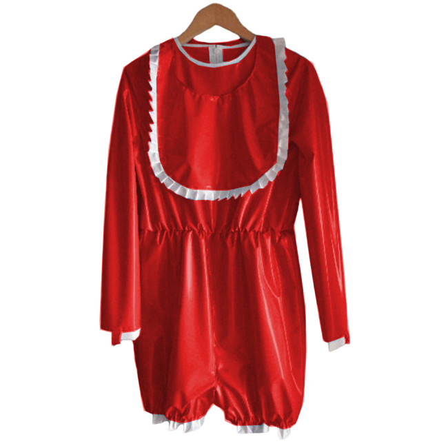 Catsuits Costumes Clubwear Glossy PVC Leather Long Sleeve Playsuits With Ruffle Bib Tights Baby Bodysuits Sweet Cosplay Costumes