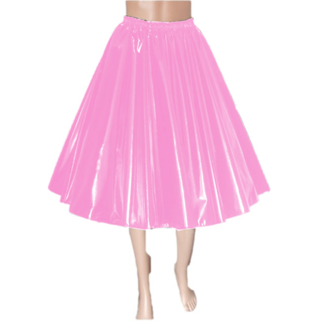 Sexy Long Skirt Glossy PVC Leather High Waist Flared Pleated A- line Madi Skirt Street Party Club Dance Goth Skirt Punk Costume