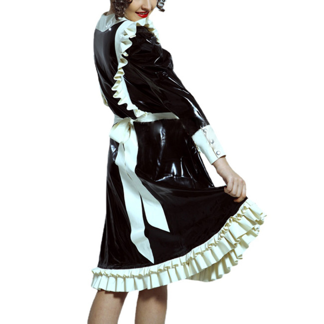 Lolita Peter Pan Collar Long Sleeve Knee-Length Maid Dress with Ruffled Apron Men Women French Maid Cosplay Costume Maid Uniform