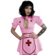 Fancy Sexy PVC Leather Nurse Costume Cosplay Short Puff Sleeve Zipper A-line Mini Dress with Apron Cape Naughty Nurse Uniform