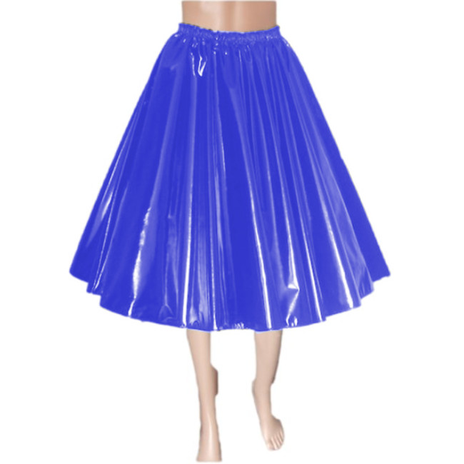 Sexy Long Skirt Glossy PVC Leather High Waist Flared Pleated A- line Madi Skirt Street Party Club Dance Goth Skirt Punk Costume