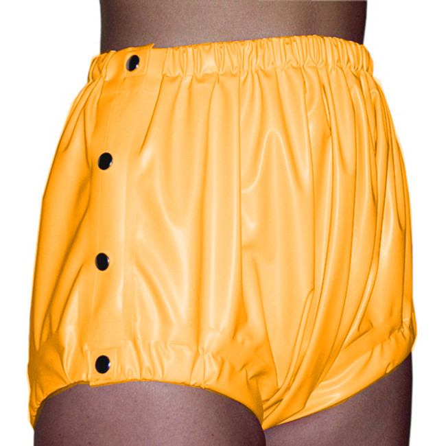 Unisex Glossy PVC Leather High Waist Faux Latex Fetish Diaper Pants Sexy Side Button-up Adlut Baby Shorts Cosplay Costumes S-7XL