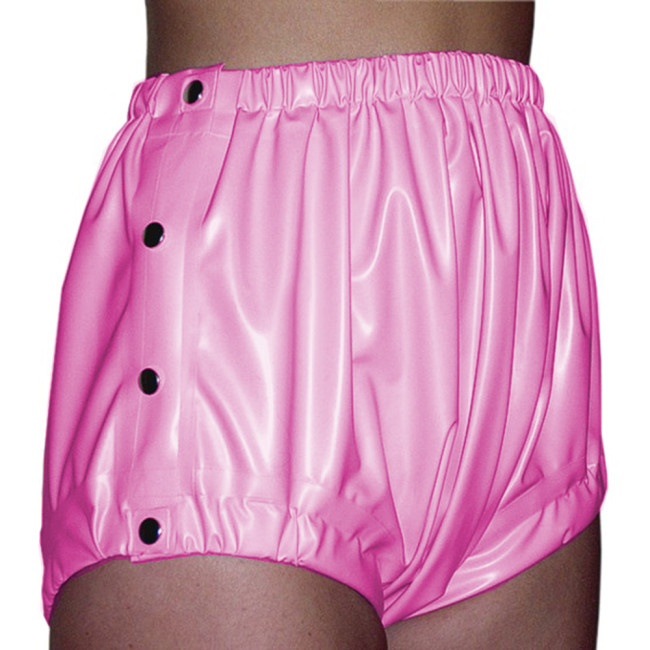 Unisex Glossy PVC Leather High Waist Faux Latex Fetish Diaper Pants Sexy Side Button-up Adlut Baby Shorts Cosplay Costumes S-7XL
