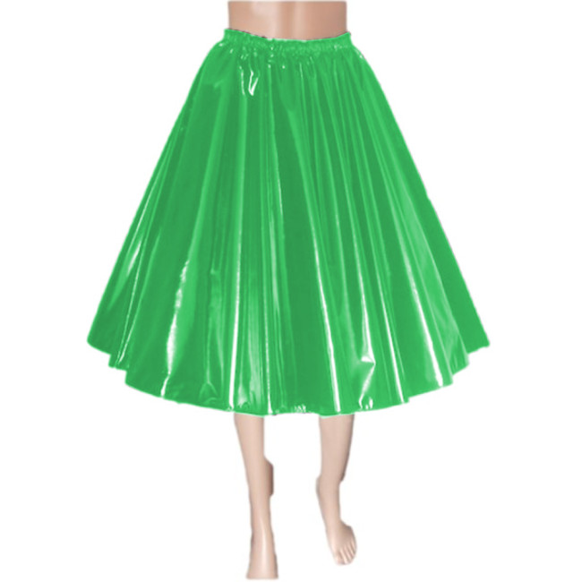 Sexy Long Skirt Glossy PVC Leather High Waist Flared Pleated A- line Madi Skirt Street Party Club Dance Goth Skirt Punk Costume