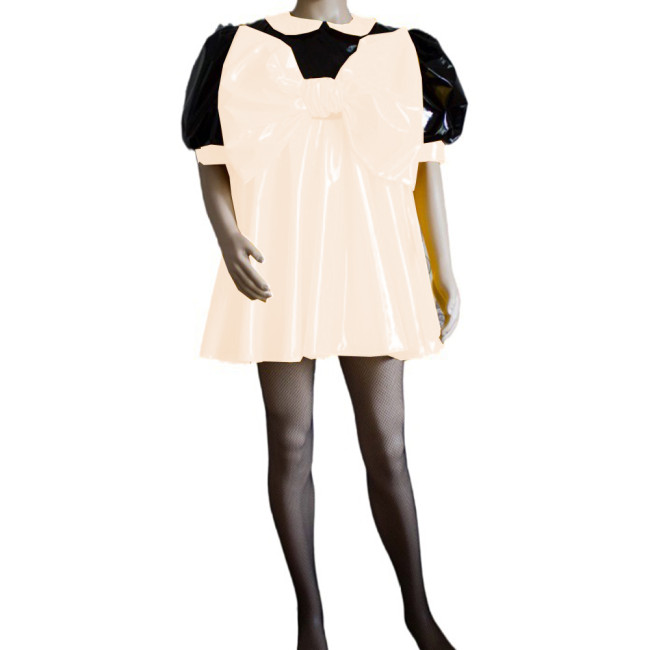 Sissy Sweet Patchwork Color Super Big Bow Dress Puff Short Sleeve Peter Pan Collar A-line Mini Dress Cosplay Unisex Costume S-7XL