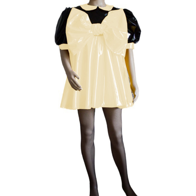 Sissy Sweet Patchwork Color Super Big Bow Dress Puff Short Sleeve Peter Pan Collar A-line Mini Dress Cosplay Unisex Costume S-7XL