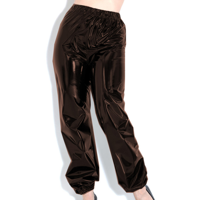 Glossy PVC Leather Elastic Bloomers Pants Straight Leg Pants Ladies Loose Long Trousers Sweatpants Gothic Pants Casual S-7XL