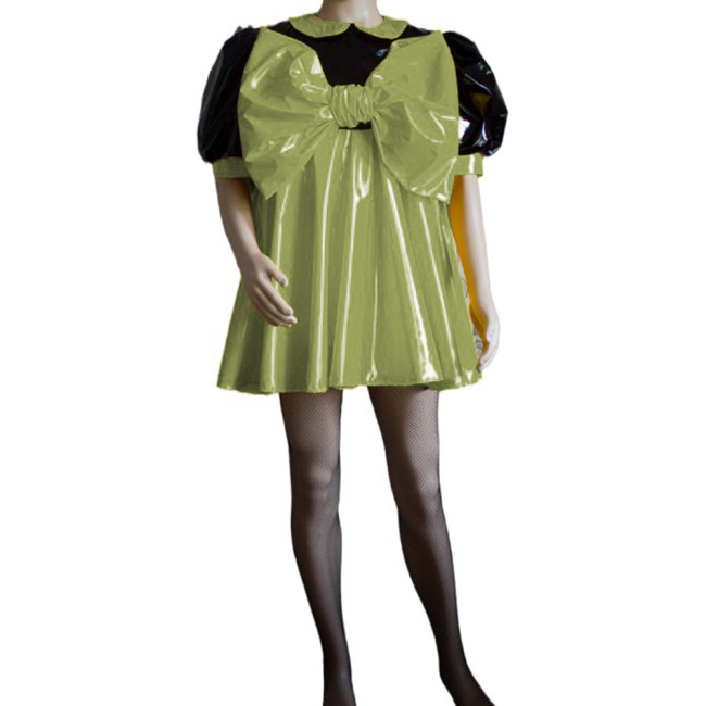 Sissy Sweet Patchwork Color Super Big Bow Dress Puff Short Sleeve Peter Pan Collar A-line Mini Dress Cosplay Unisex Costume S-7XL