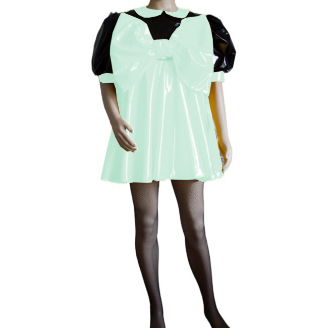 Sissy Sweet Patchwork Color Super Big Bow Dress Puff Short Sleeve Peter Pan Collar A-line Mini Dress Cosplay Unisex Costume S-7XL
