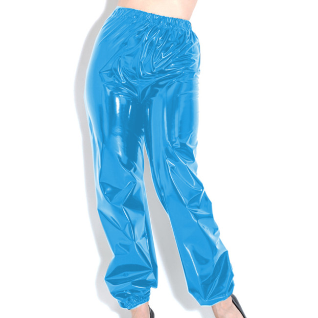 Glossy PVC Leather Elastic Bloomers Pants Straight Leg Pants Ladies Loose Long Trousers Sweatpants Gothic Pants Casual S-7XL