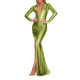 Sexy Deep V-neck Shiny Metallic Cocktail Party Long Dress Women High Split Floor Length Prom Gowns Queen Maxi Dress Vestidos
