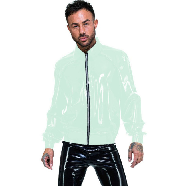 Mens Fashion Zipper Turn-down Collar Jacket Night Club Shiny PVC Long Sleeve Coats Tops Smoothing Faux Leather Jackets Outwear