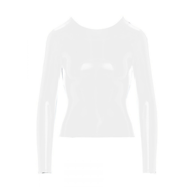 Sexy Leotard Shirt PVC Leather Round Neck Long Sleeves Blouse Tight T-shirt Sheer Back Zipper Shirts Tops Nightwear Club S-7XL